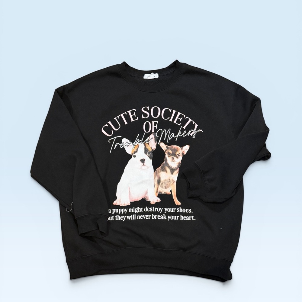 Cute Society Puppy Graphic Sweatshirt - Black